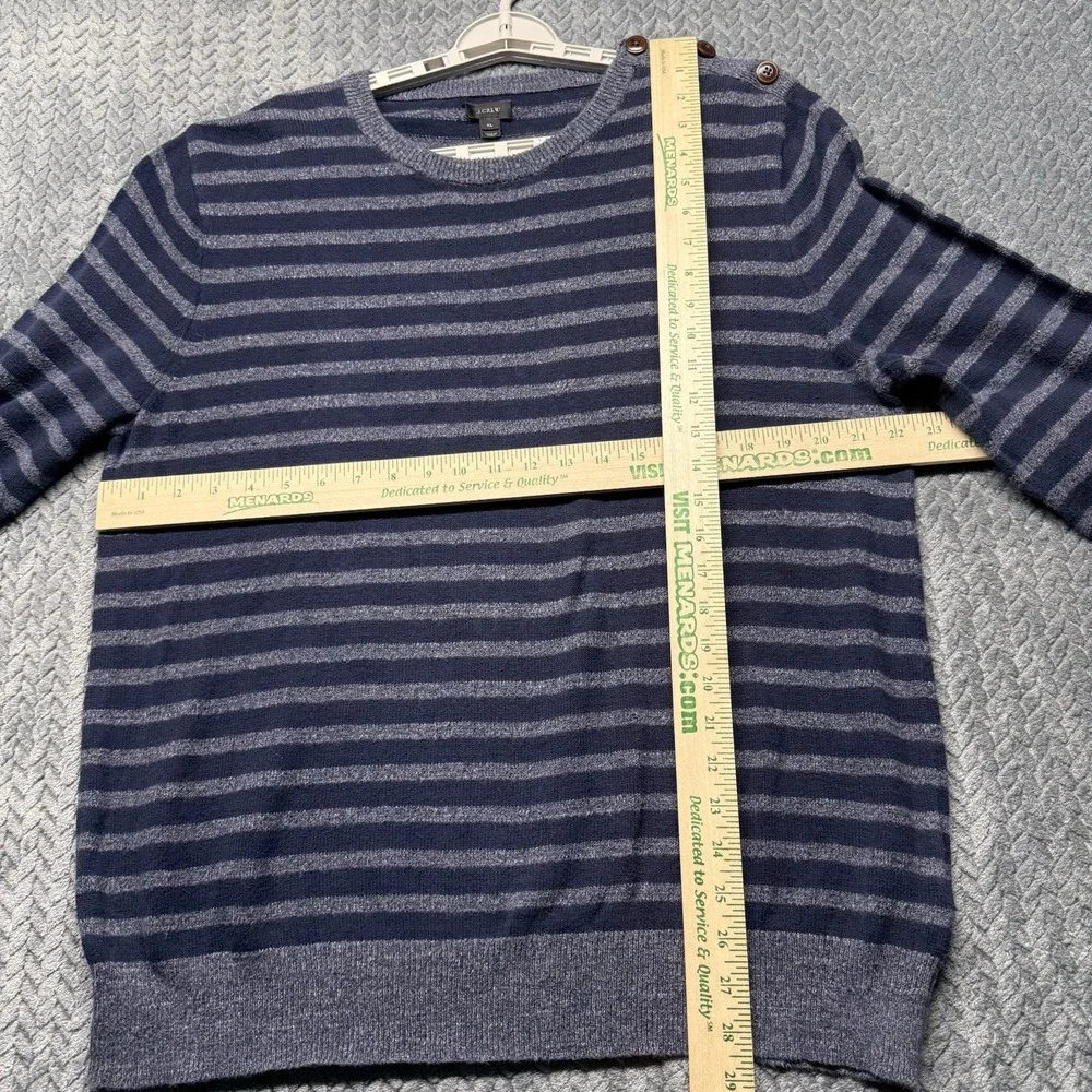 J.Crew Men's XL Sweater Striped Button‎ Shoulder Navy Gray 100% Cotton Soft